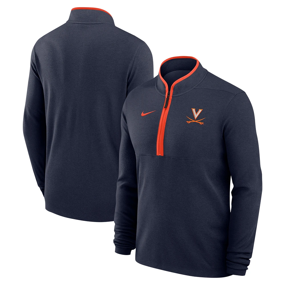 Haut Nike bleu marine Virginia Cavaliers Coaches Courtside Basketball Victory Performance à fermeture éclair quart de tour pour homme