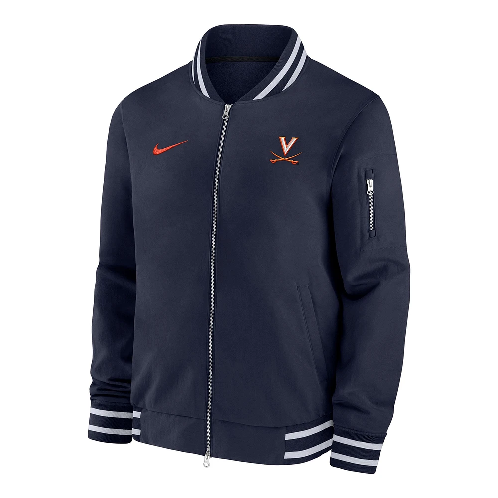 Veste aviateur entièrement zippée Nike Navy Virginia Cavaliers pour homme