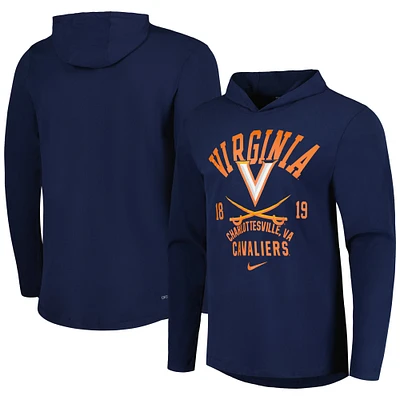 T-shirt à capuche manches longues Nike Virginia Cavaliers Performance pour homme, bleu marine