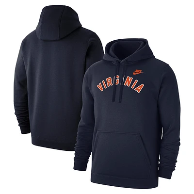 Men's Nike Navy Virginia Cavaliers Vintage Block Wordmark Club Fleece Pullover Hoodie