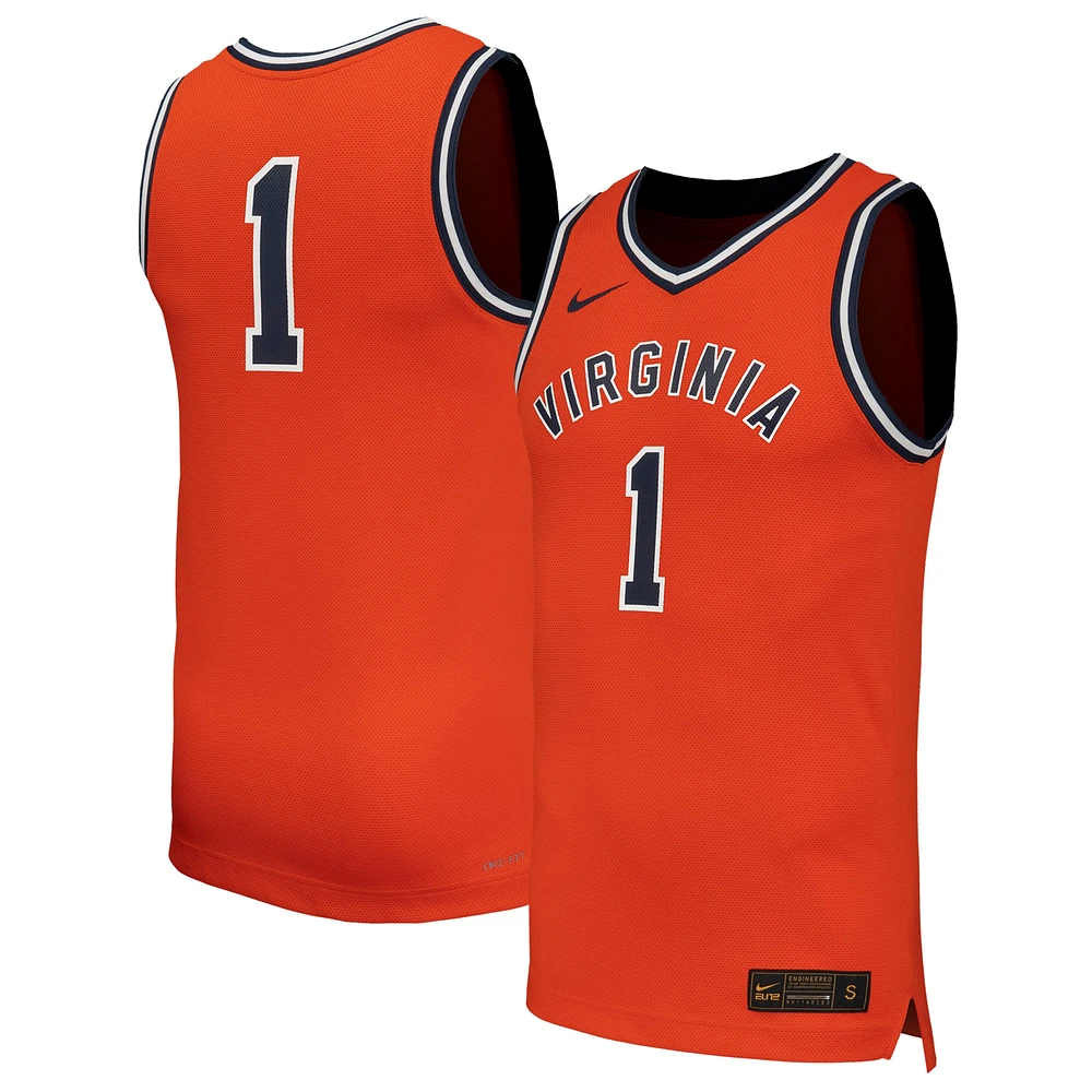 Maillot de basket-ball Nike #1 Orange Virginia Cavaliers Throwback Replica pour homme