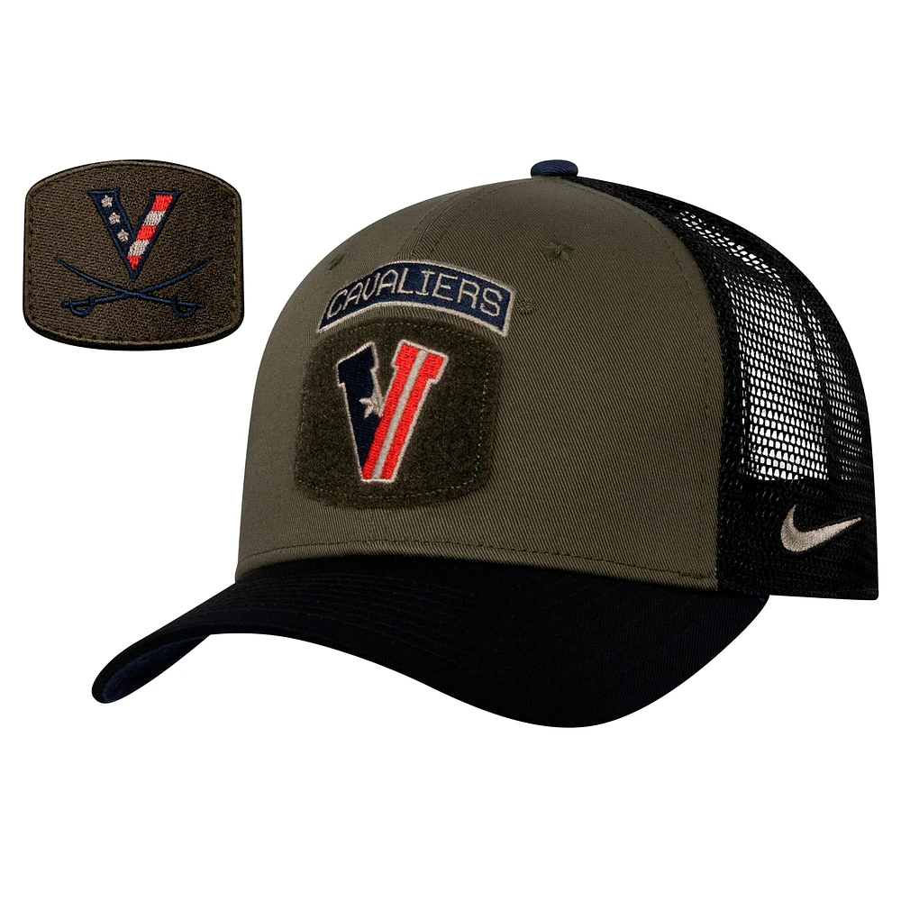 Casquette ajustable Nike pour homme, olive/noir, Virginia Cavaliers, Military Appreciation Trucker