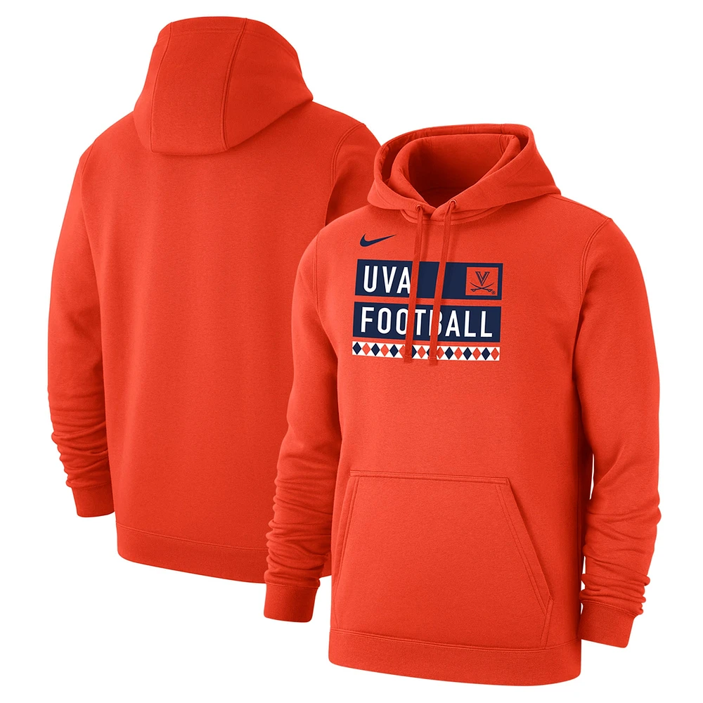 Sweat à capuche de supporter football Virginia Cavaliers Nike orange pour homme