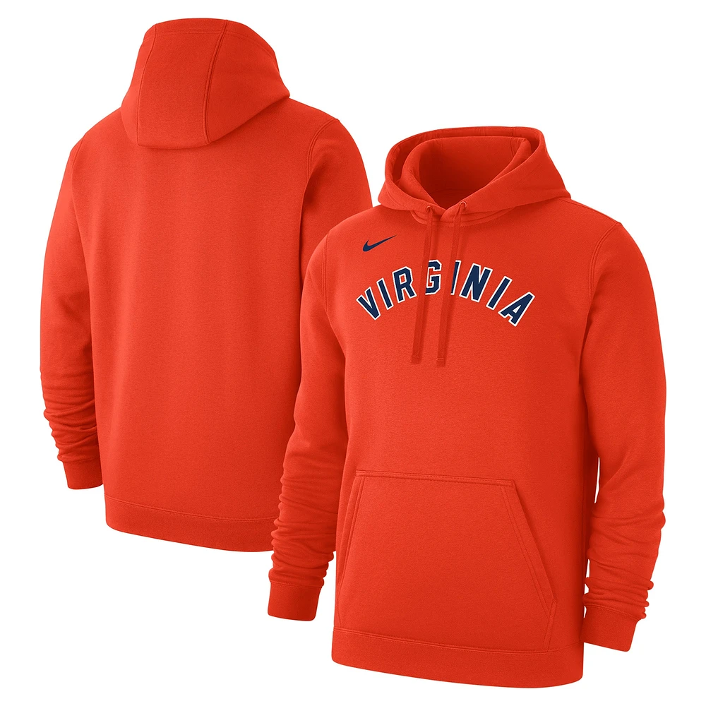 Sweat à capuche en polaire Nike Orange Virginia Cavaliers Logo Club pour homme