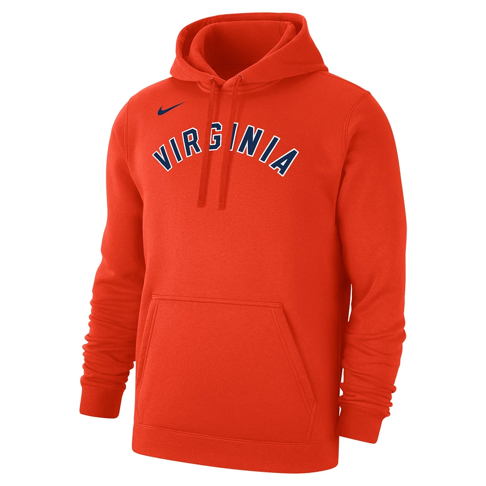 Sweat à capuche en polaire Nike Orange Virginia Cavaliers Logo Club pour homme