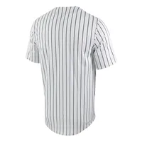 Maillot de baseball Nike pour hommes, réplique à fines rayures des Virginia Cavaliers, blanc/bleu marine, boutonné sur toute la longueur