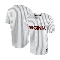 Maillot de baseball Nike pour hommes, réplique à fines rayures des Virginia Cavaliers, blanc/bleu marine, boutonné sur toute la longueur