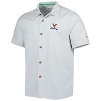 Men's Tommy Bahama Gray Virginia Cavaliers Coconut Point Frondly Fan Camp IslandZone Button-Up Shirt