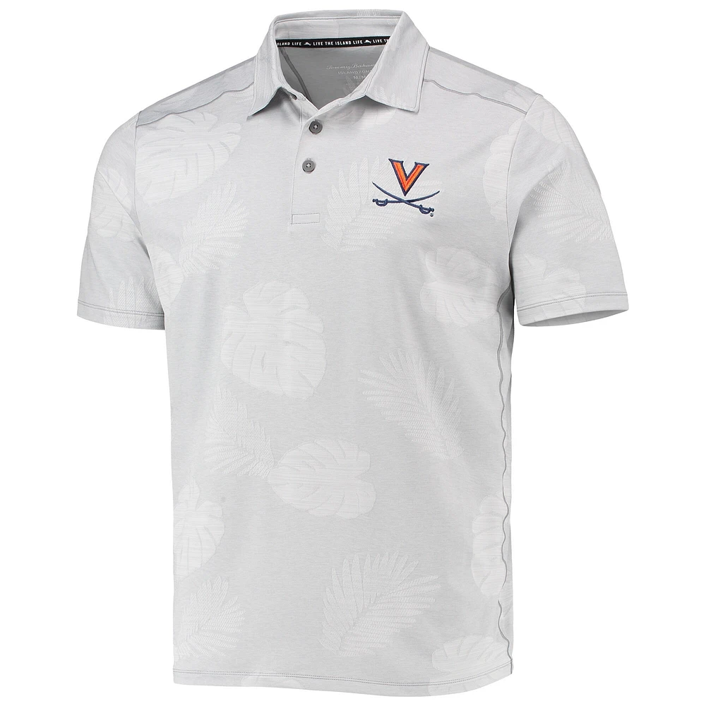 Men's Tommy Bahama Gray Virginia Cavaliers Palm Coast Delray Frond IslandZone Allover Print Polo