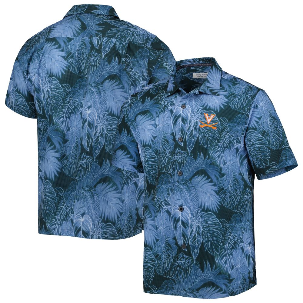 Men's Tommy Bahama Navy Virginia Cavaliers Coast Luminescent Fronds IslandZone Button-Up Camp Shirt