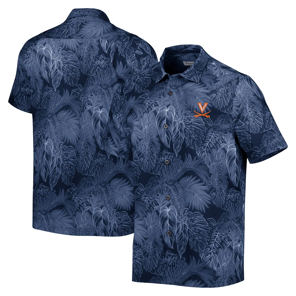 Men's Tommy Bahama Navy Virginia Cavaliers Coast Luminescent Fronds IslandZone Button-Up Camp Shirt