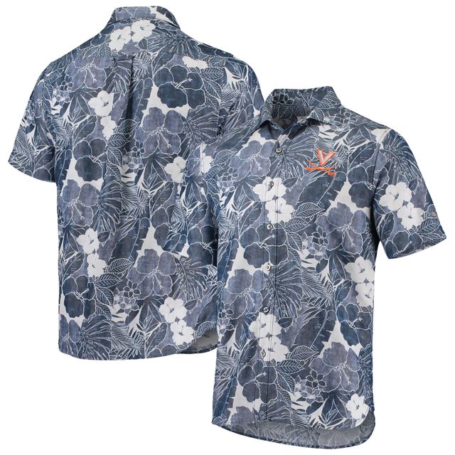 Chemise boutonnée Tommy Bahama Navy Virginia Cavaliers Coconut Point Playa Flora IslandZone pour hommes