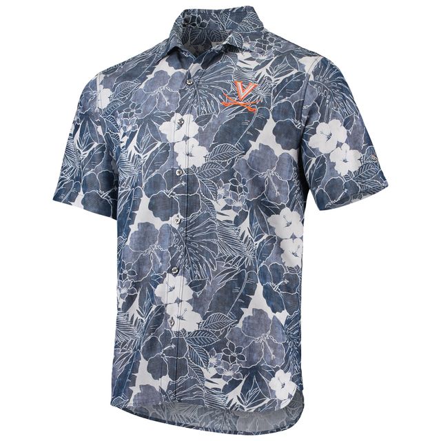 Chemise boutonnée Tommy Bahama Navy Virginia Cavaliers Coconut Point Playa Flora IslandZone pour hommes