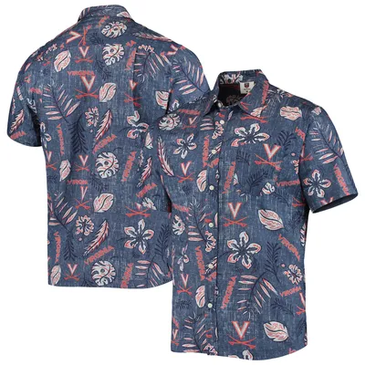 Virginia Cavaliers Wes & Willy Vintage Floral Button-Up Shirt - Navy