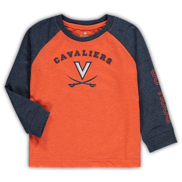 T-shirt à manches longues raglan Colosseum orange/bleu marine chiné Virginia Cavaliers pour tout-petit