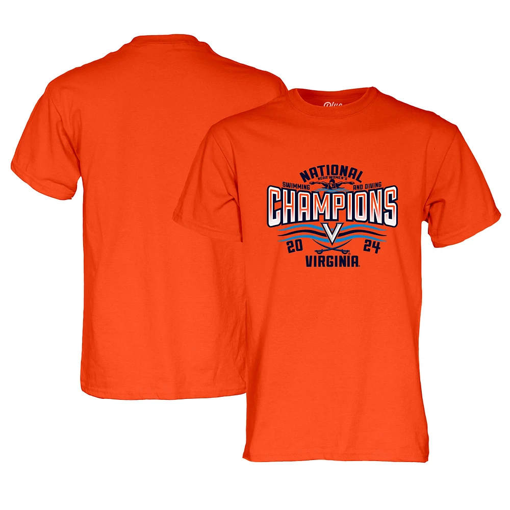 T-shirt unisexe bleu 84 orange Virginia Cavaliers 2024 NCAA Champions nationaux de natation et plongée pour femmes