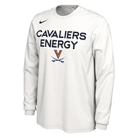 T-shirt Nike blanc à manches longues pour hommes des Virginia Cavaliers 2024 On-Court Bench Energy