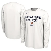 T-shirt Nike blanc à manches longues pour hommes des Virginia Cavaliers 2024 On-Court Bench Energy