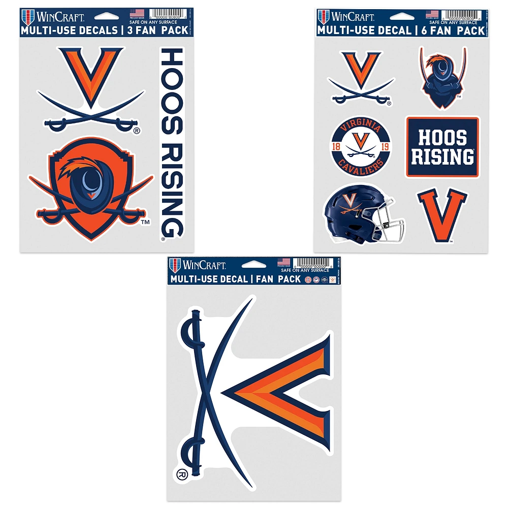 Lot de trois autocollants pour supporters des Virginia Cavaliers de WinCraft