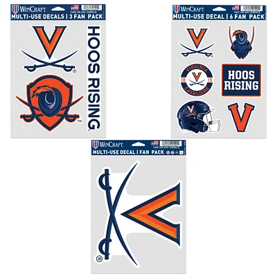 Lot de trois autocollants pour supporters des Virginia Cavaliers de WinCraft