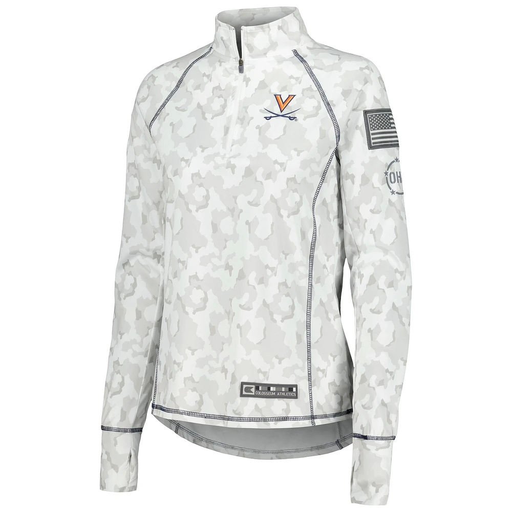 Haut léger à quart de fermeture éclair pour femme Colosseum Camo Virginia Cavaliers OHT Military Appreciation Officer Arctic