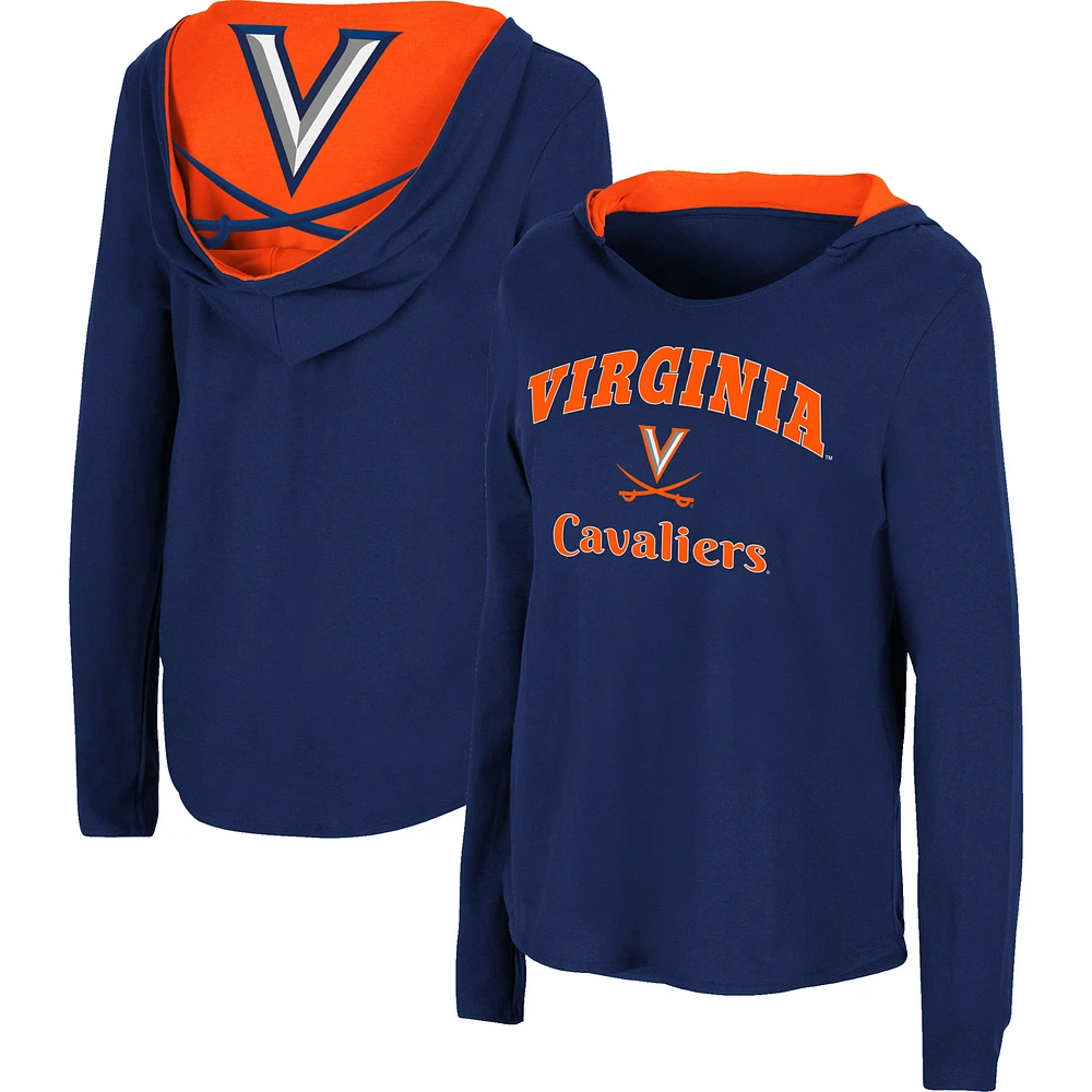 Colosseum Navy Virginia Cavaliers Catalina Sweat à capuche T-shirt manches longues pour femme