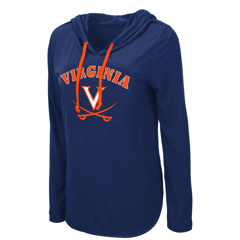 Women's Colosseum Navy Virginia Cavaliers My Lover Lightweight Hooded Long Sleeve T-Shirt