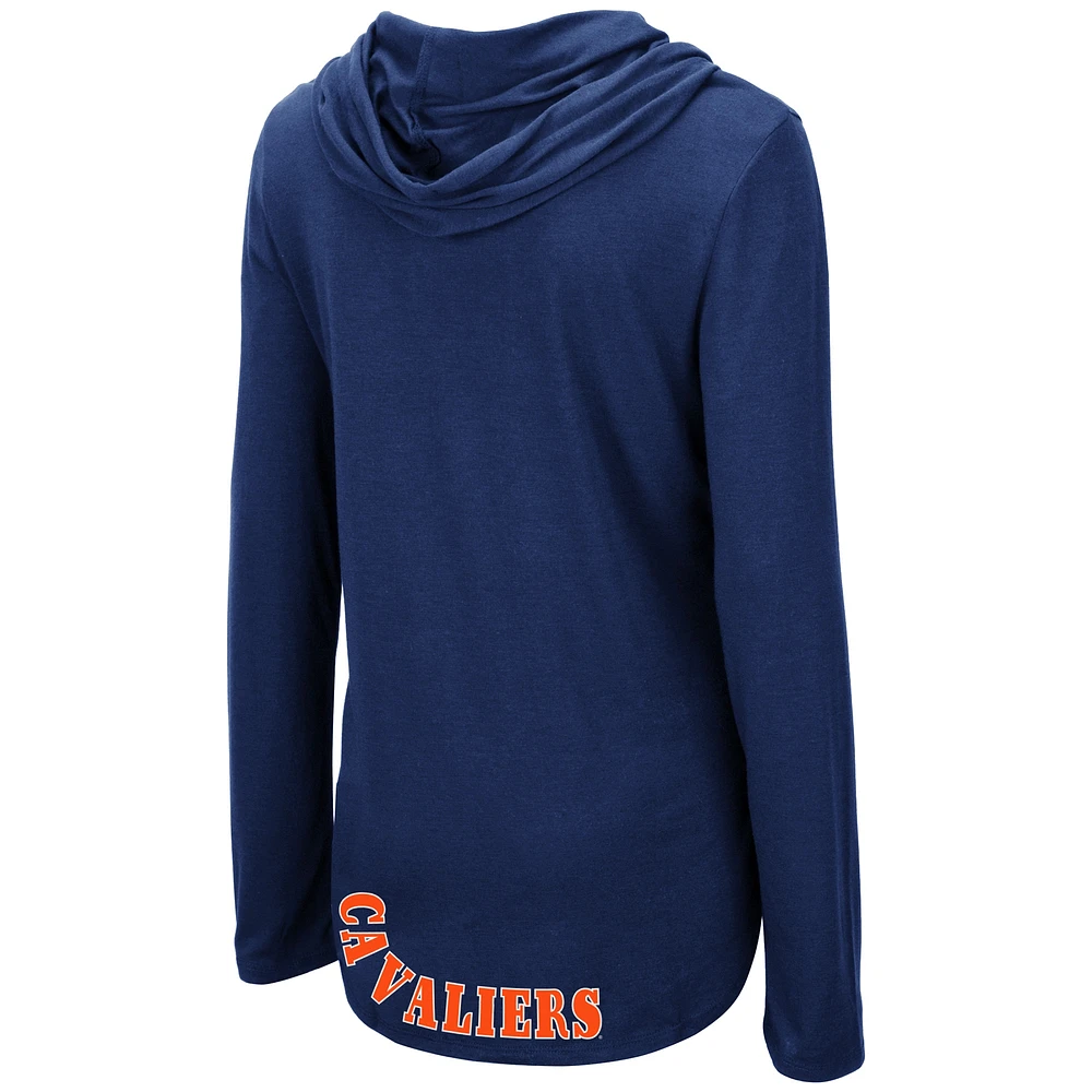 Women's Colosseum Navy Virginia Cavaliers My Lover Lightweight Hooded Long Sleeve T-Shirt