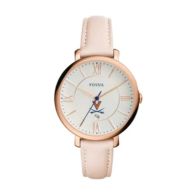 Virginia Cavaliers Women's Fossil Jacqueline Date Blush Leather Watch - Pink