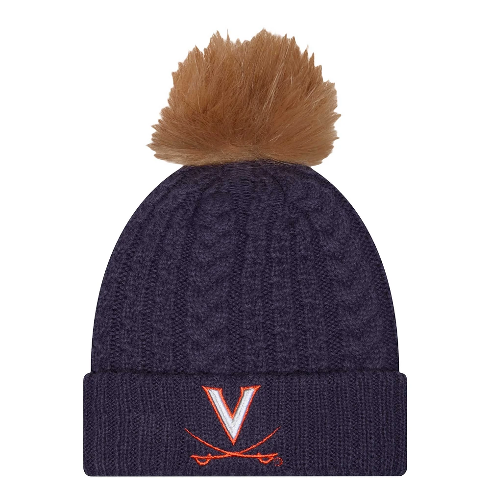 Bonnet en tricot à revers de luxe avec pompon pour femme New Era bleu marine Virginia Cavaliers