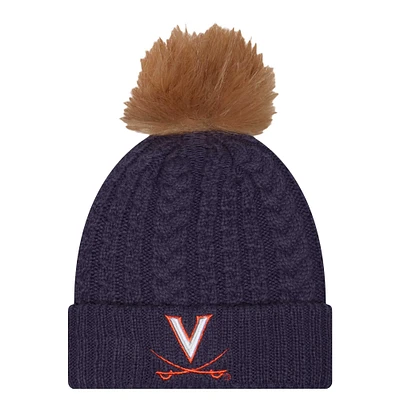 Bonnet en tricot à revers de luxe avec pompon pour femme New Era bleu marine Virginia Cavaliers