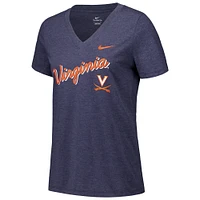 Women's Nike Navy Virginia Cavaliers Script Over Logo Tri-Blend V-Neck T-Shirt