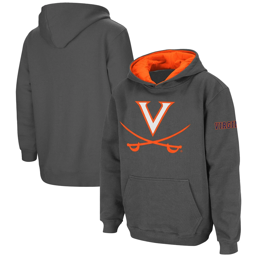 Chandail à capuchon gros logo gris anthracite Virginia Cavaliers pour jeune