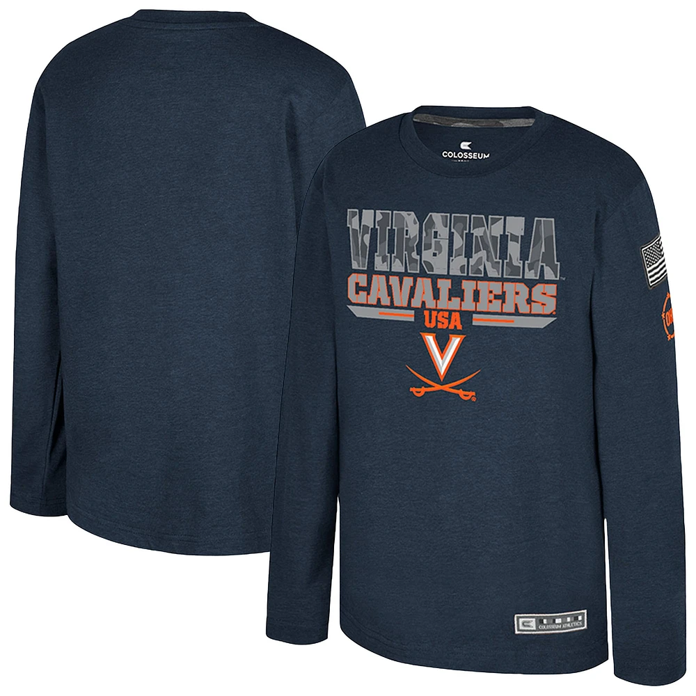 Youth Colosseum Heather Navy Virginia Cavaliers OHT Military Appreciation Oorah Long Sleeve T-Shirt