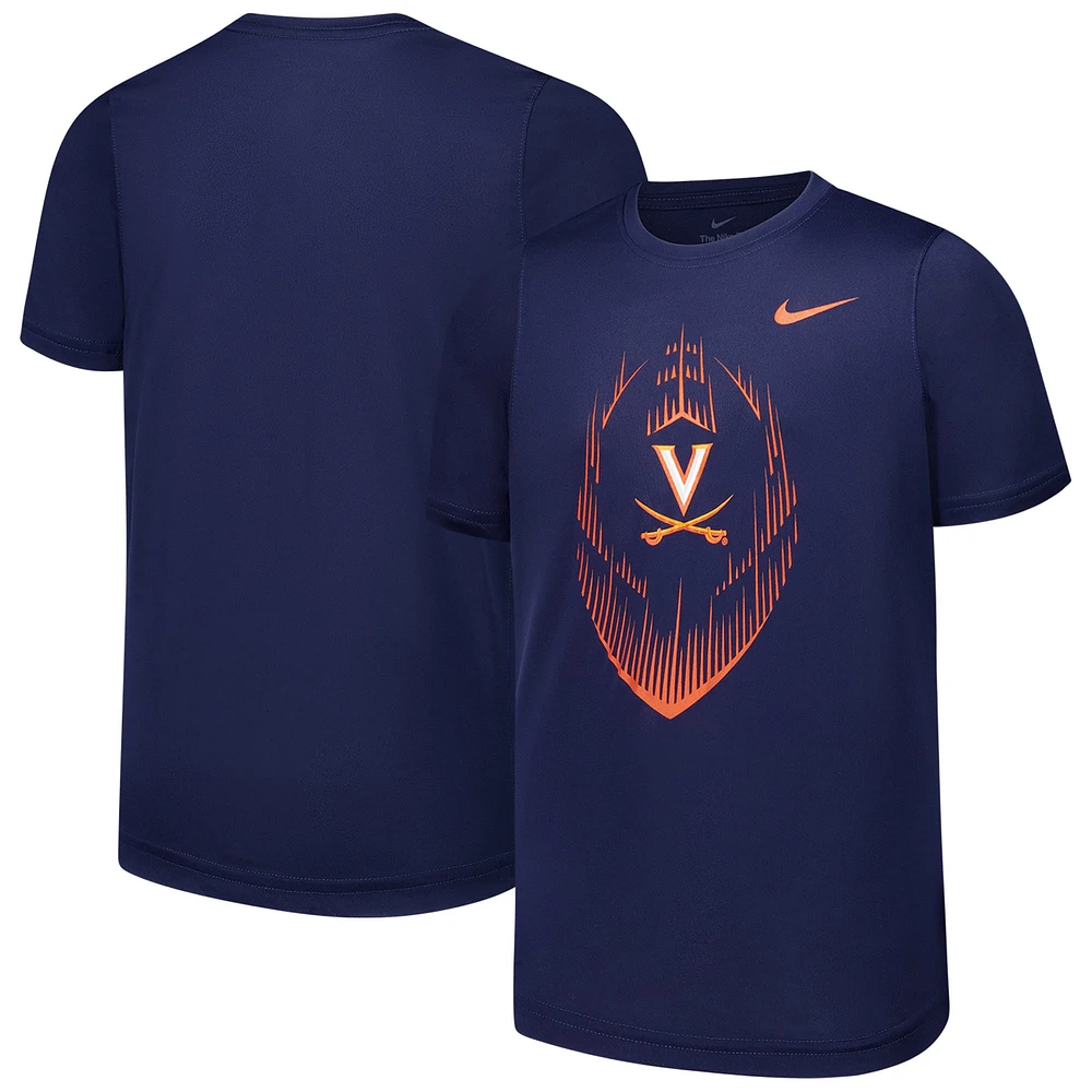 T-shirt de performance football Nike pour jeunes Virginia Cavaliers Legend, bleu marine