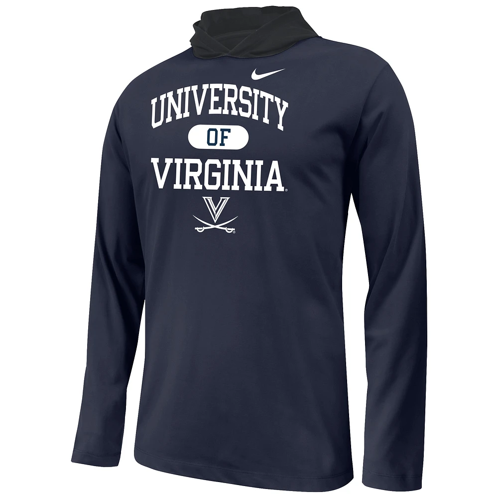 T-shirt à manches longues et capuche avec logo superposé Nike Navy Virginia Cavaliers pour jeunes