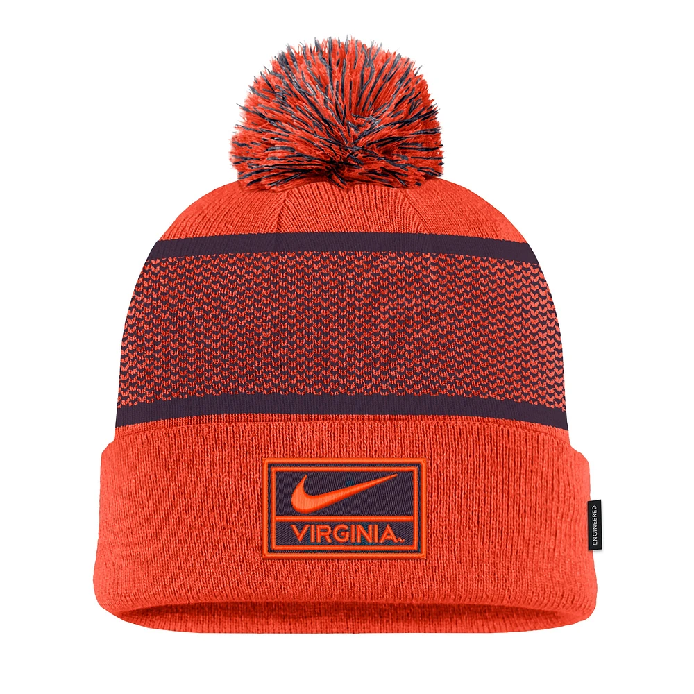 Youth Nike Orange Virginia Cavaliers 2024 Sideline Peak Cuffed Knit Hat with Pom