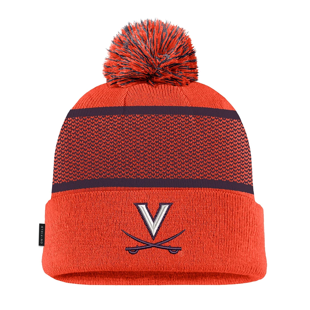 Youth Nike Orange Virginia Cavaliers 2024 Sideline Peak Cuffed Knit Hat with Pom