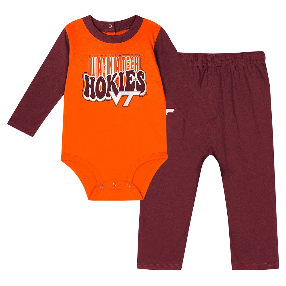 Ensemble body à manches longues et pantalon Double Up pour bébé Virginia Tech Hokies Maroon