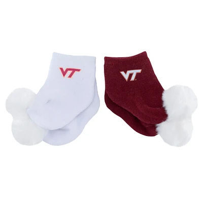 Lot de deux paires de chaussettes à pompon ZooZatz Virginia Tech Hokies pour bébé