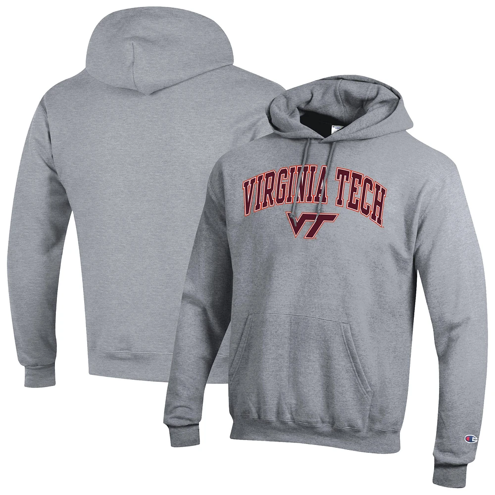 Men's Champion  Heather Gray Virginia Tech Hokies Arched Logo Fleece Pullover Hoodie