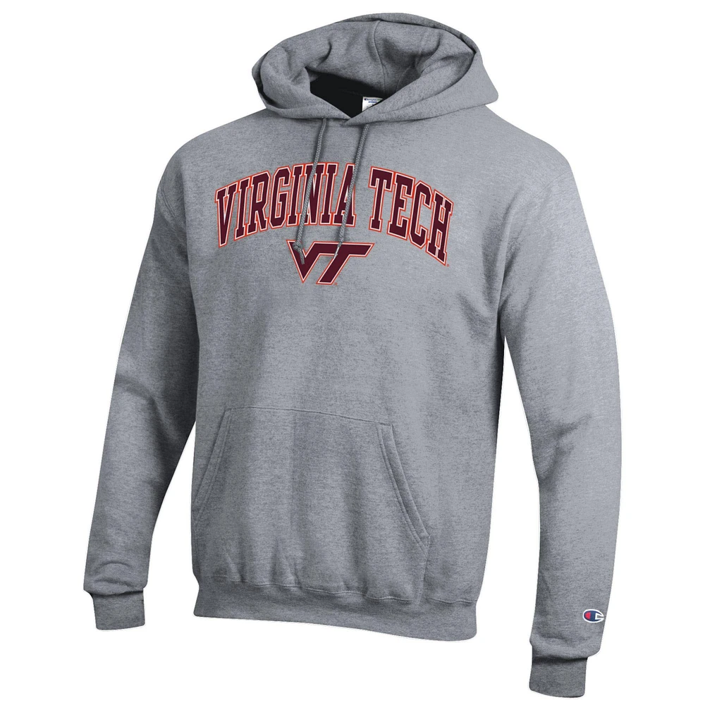 Men's Champion  Heather Gray Virginia Tech Hokies Arched Logo Fleece Pullover Hoodie