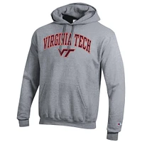 Men's Champion  Heather Gray Virginia Tech Hokies Arched Logo Fleece Pullover Hoodie
