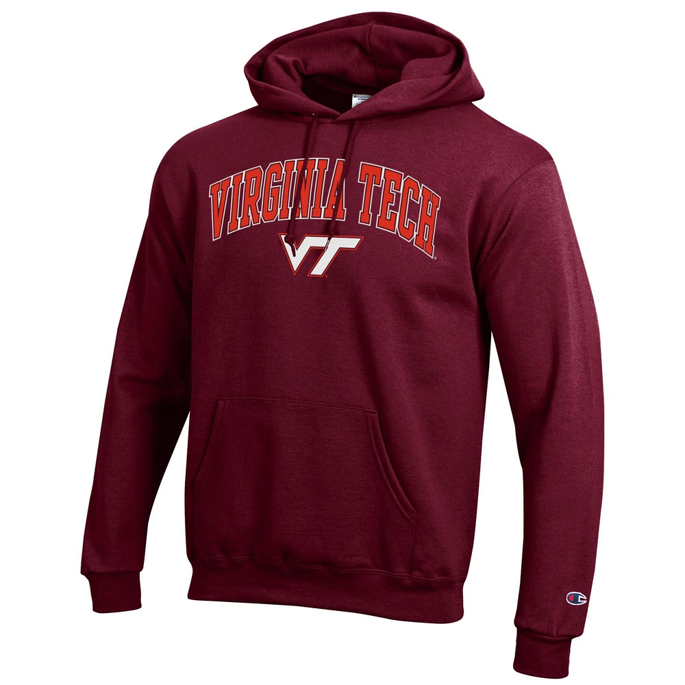 Men's Champion  Maroon Virginia Tech Hokies Arched Logo Fleece Pullover Hoodie