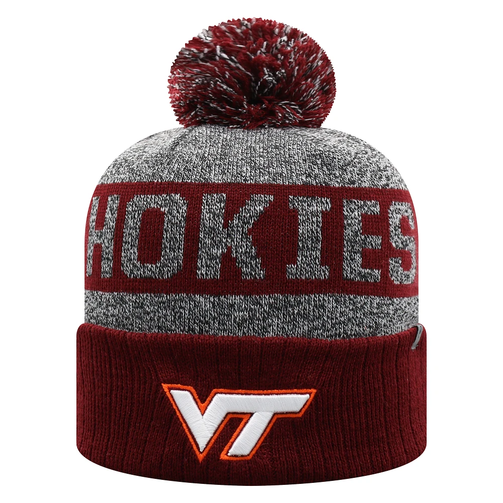 Men's Top of the World  Garnet Virginia Tech Hokies Below Zero Cuffed Knit Hat with Pom