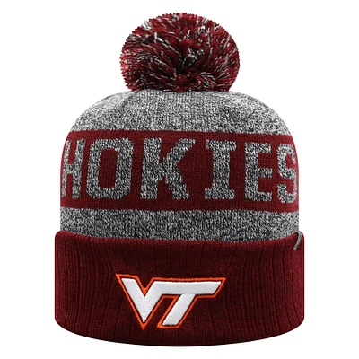 Men's Top of the World  Garnet Virginia Tech Hokies Below Zero Cuffed Knit Hat with Pom