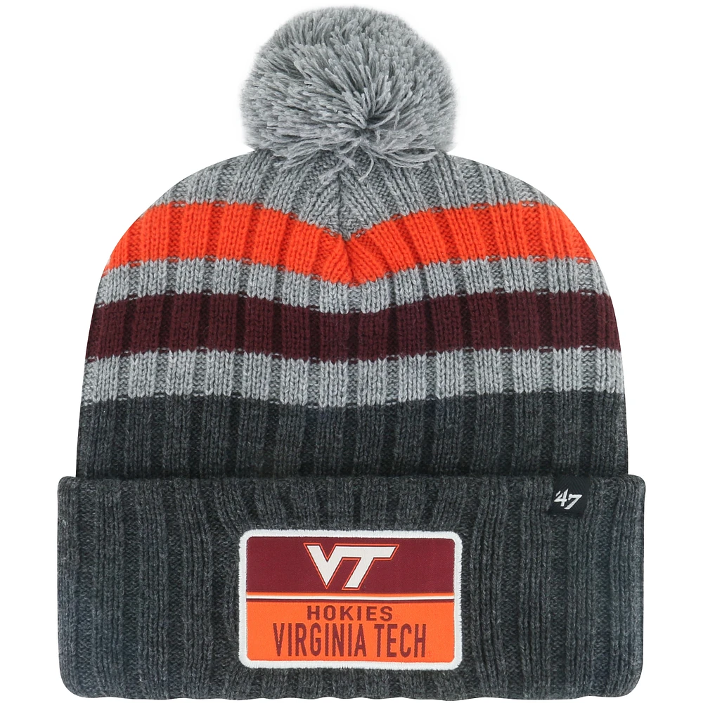 Bonnet en tricot à revers à rayures Stack 47 anthracite Virginia Tech Hokies avec pompon pour hommes