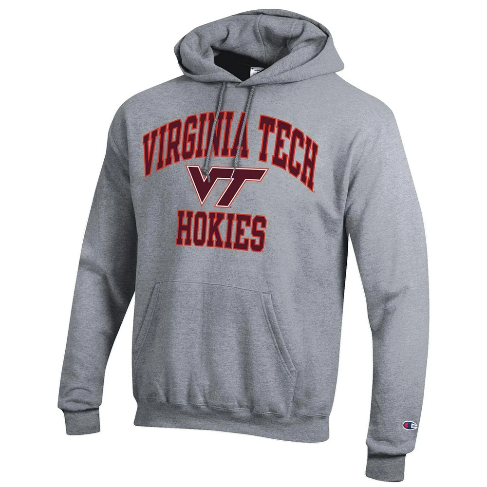 Sweat à capuche Champion Virginia Tech Hokies High Motor Heather Grey pour homme