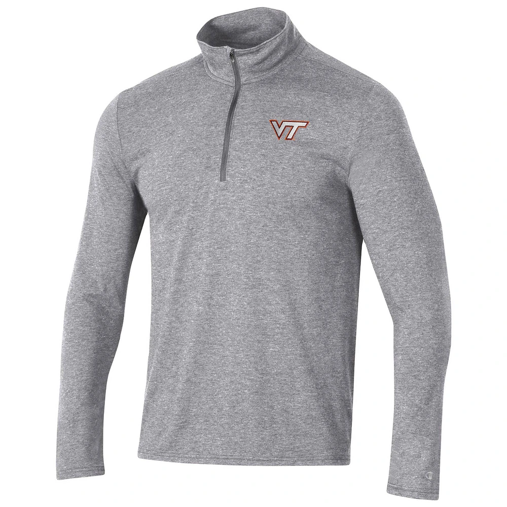Men's Champion Heathered Gray Virginia Tech Hokies Field Day Team Quarter-Zip Jacket