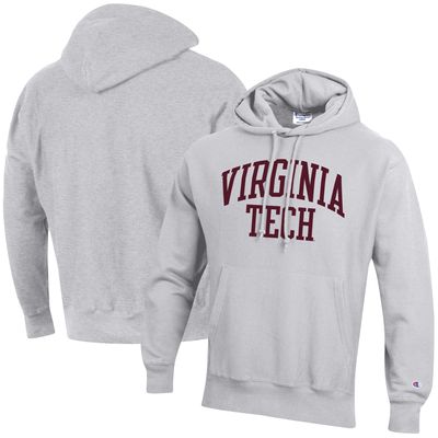 Men's Champion Heathered Gray Virginia Tech Hokies Team Arch Reverse Weave Pullover Hoodie